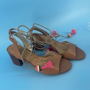 Sam Edelman Sandal Women's 9 Leather Shani Saddle Block Heel Boho Artsy Festival